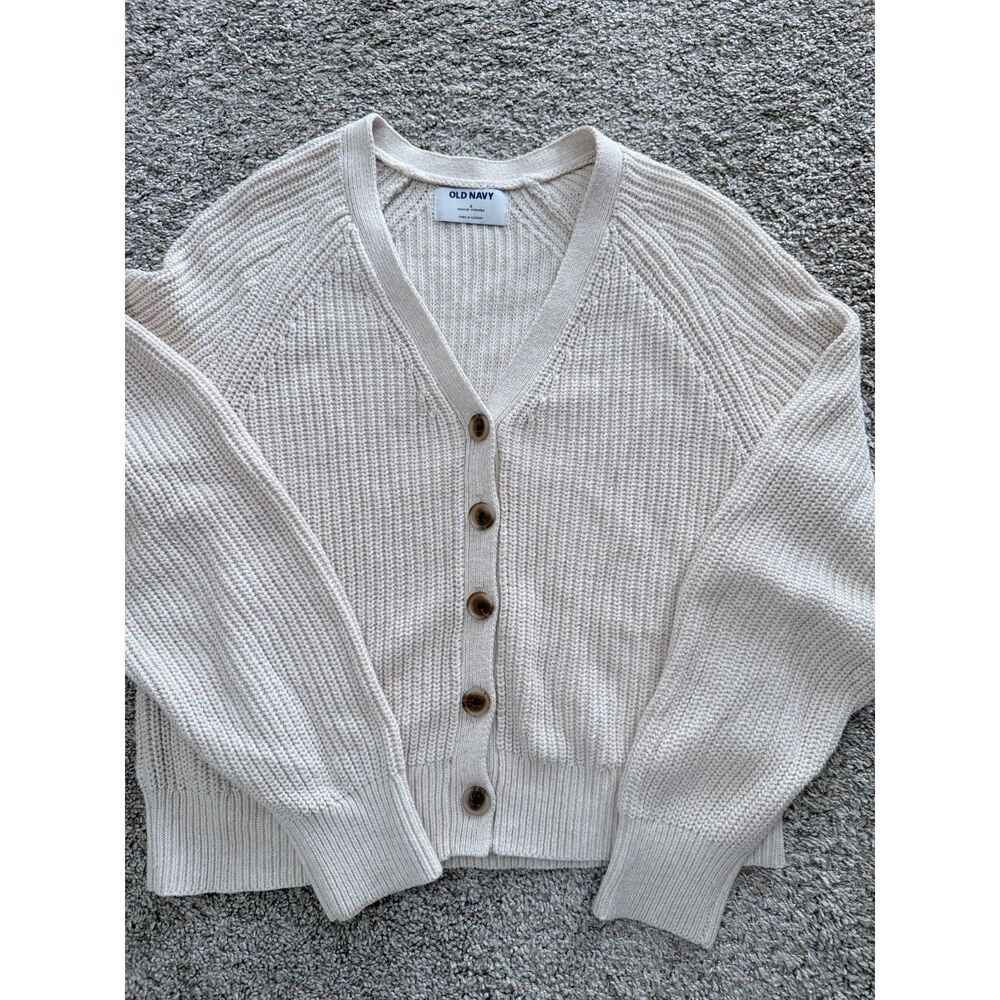 Old Navy Cream 100% Cotton Chunky Ribbed Button Cardigan Sweater Small 151
